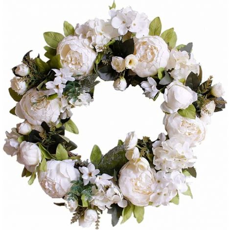 Türkranz erhellt Dekoration, Türkranz erhellt Haustür, Dekoration für Hochzeit/Geburtstag/Wohnzimmer, 1 Stück (40 cm, milchig weiße Pfingstrose) (1/5)