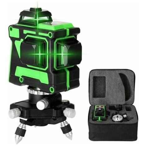 Niveau laser 3D 12 lignes – Lumière verte – Portée 30m – Précision ±0,2mm/m – Étanche et résistant à la poussière – Inclus : support et étui (1/4)