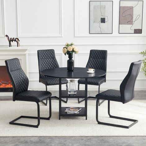 Ensemble table ronde 107 cm en MDF et métal noir, 4 chaises, gain de place – MEUBLIV (1/5)
