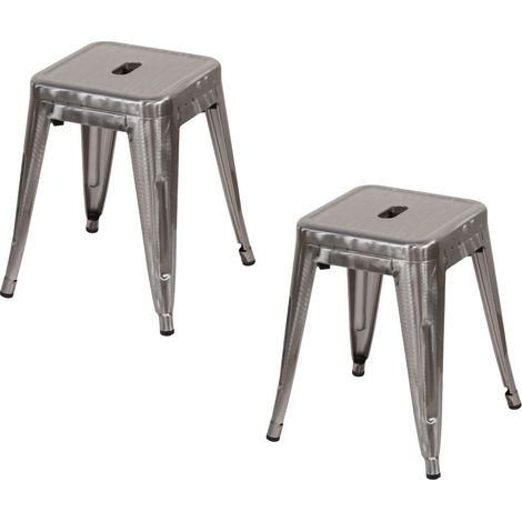 2er-Pack stapelbare, niedrige Industriehocker aus Stahl, 38 x 38 x 46 cm, Thinia Home