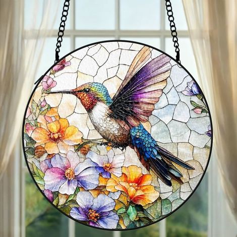 Vitrail colibri attrape-soleil 16 cm décoration suspendue fenêtre cadeau intérieur (1/5)