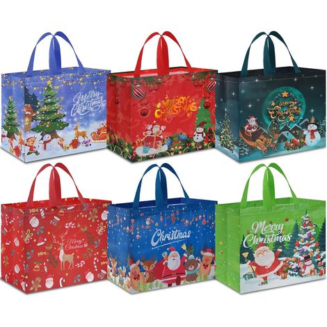Grand Sacs Cadeau Noël, 40 x 36 x 15cm, 6Pcs Sac Cadeau Noël en Non Tissé, Pochette Fourre-tout avec Poignées, Sacs à Courses Réutilisables (1/5)