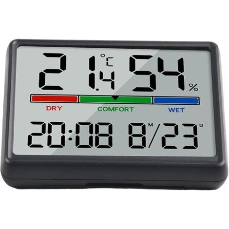 Horloge murale de temps et de température, minuterie de température horloge LCD Design magnétique pour support de réfrigérateur et trous de suspension à utiliser (noir) (1/5)