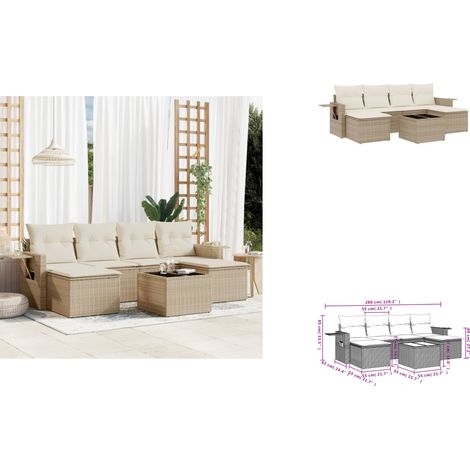 Salon de jardin avec coussins 7 pcs beige résine tressée - Salon De Jardin - Meuble Extérieur - Résine Tressée - Rotin Synthétique - Mobilier De Jardin (1/3)