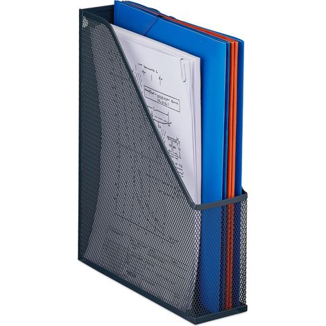 Range-revues en métal, Format A4, HxLxP : 31,5x7,5x25 cm, Magazines, Design Maille, Bureau, Maison, Anthracite (1/5)