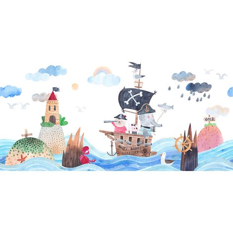Papier peint panoramique Enfants - Mer Bateau - 260 cm x 130 cm (1/2)