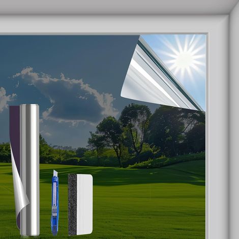 Film Fenetre Anti Regard, Anti Chaleur Anti UV, Film Miroir pour Fenetre avec Kit de Pose, Protection de la Vie Privée, Protection Solaire, pour Fenêtr Maison Bureau Magasin, Gris, 44.5x400 cm (1/5)