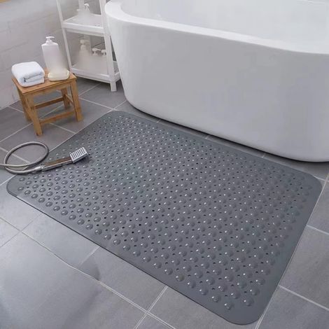 Tapis de baignoire et de douche rectangulaire antidérapant à ventouses, drainage rapide, massage des pieds, 35 x 70 cm, Gris (1/5)