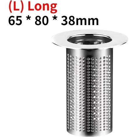 (L) Long-1PC) Stainless Steel Floor Drain Filter Bathroom Washbasin Kitchen Sink Anti-clog Filter Hair Catcher Enduring Shower Leak Net (1/4)