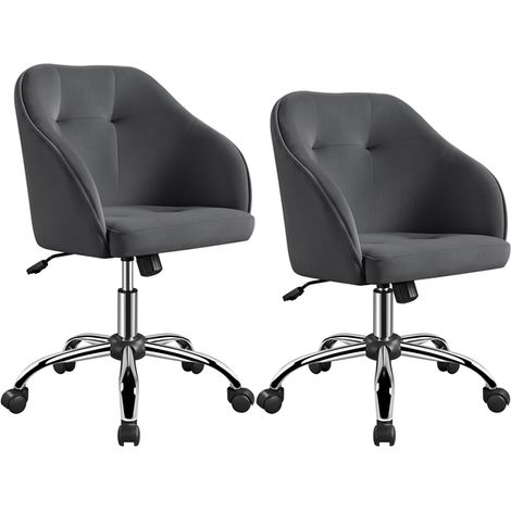 Yaheetech 2 Chaises de bureau pivotante en velours à 360°avec hauteur d'assise réglable pour la maison/le bureau Gris (1/5)