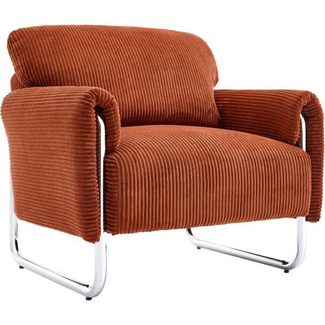 sweeek - Vintage-Sessel mit Cordbezug und verchromtem Gestell, Cord, Terrakotta