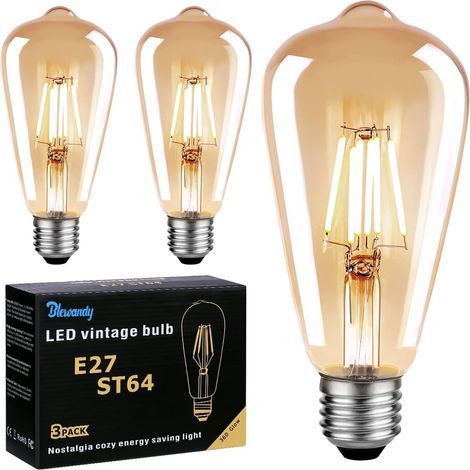 Set of 3 E27, 6W LED Filament Bulbs, Warm White 2700K, Amber Glass, Vintage Style for Restaurants (1/5)