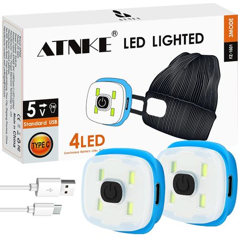 Remplacement LED Bonnet Lampe Frontale, USB Type C Rechargeable Ultra Brillant Lumière Mains Libres Lampe Frontale Cadeaux pour Hommes et Femmes/Type C/White Light (1/5)