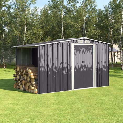 8ft x 6ft Dark Grey Garden Metal Storage Shed with Log Storage (1/5)
