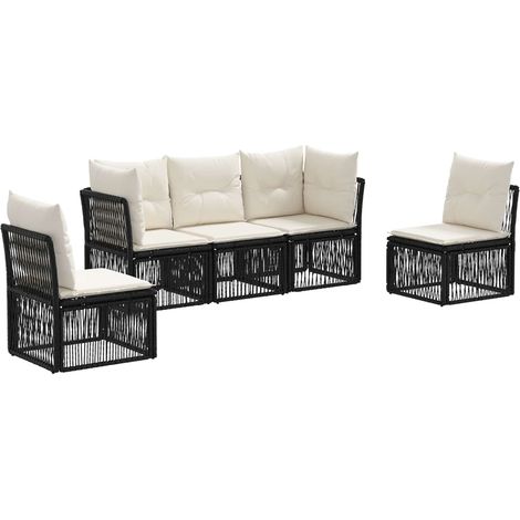 Gartensofa-set 5 pcs Schwarz Poly-Rattan vidaXL