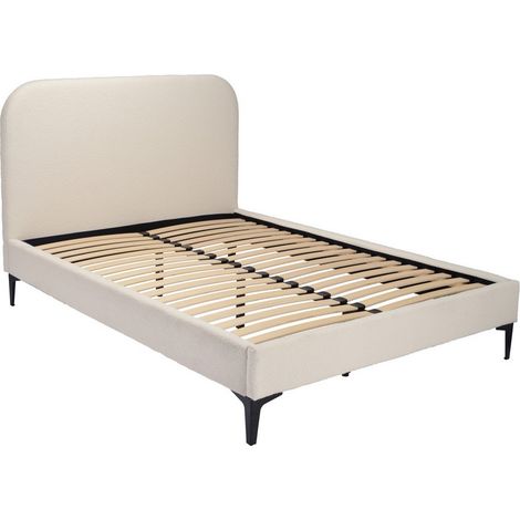 Albany King Size Bed Frame - Boucle/Metal - L214.5 x W160 x H114 cm - Ivory/Black - Full Assembly Needed