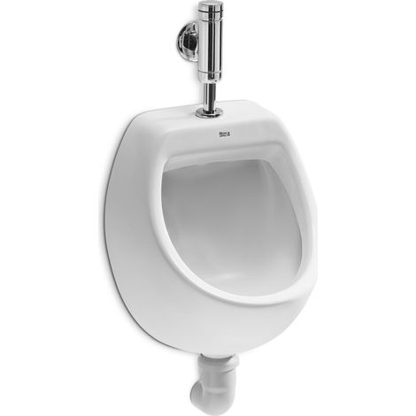 Roca – Urinoir suspendu en porcelaine blanche – Alimentation supérieure – Position arrivée d'eau extérieure verticale – Pour espaces contemporains