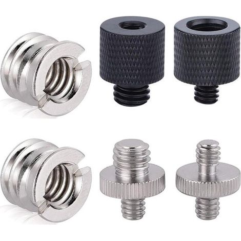 Kit d'adaptateurs de filetage pour trépied - Convertisseurs de filetage - Support pour appareil photo - Kit métallique de 6 pièces - Tailles variées - Noir/Argent (1/5)
