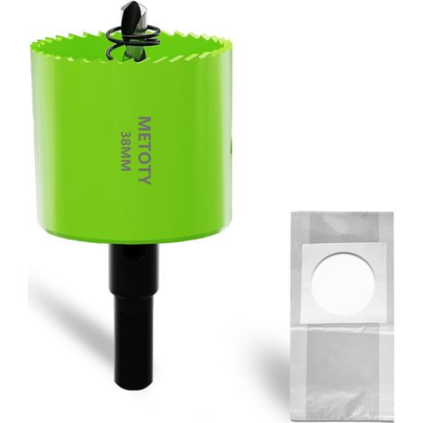 Scie cloche 38 mm bi-métallique, scies cloches HSS M42 universelles, avec adaptateur à tige triangulaire et foret de centrage, un sac anti-poussière pour aluminium, métaux, plastiques (1/5)