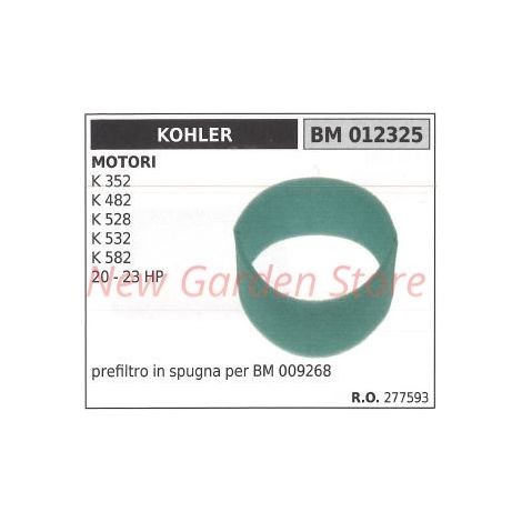 Prefiltro de aire de esponja KOHLER para tractor de césped K 352 482 528 532 582 012325