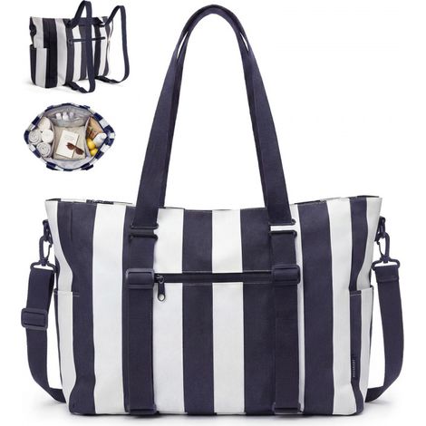 Sac fourre tout rayé grande capacité, convertible en à bandoulière ou dos organisateur de voyage (1/5)