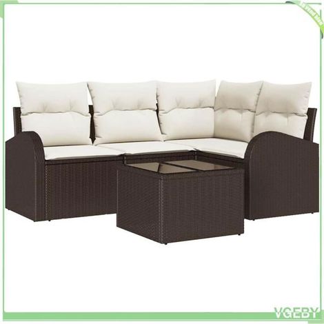 Ensemble de canapé de jardin - FAFEICY - Modulable - Marron et blanc - Polyrotin - Résistant aux intempéries (1/5)