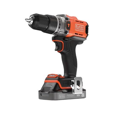 BLACK+DECKER - Trapano avvitatore percussione AKU 18V, 1x batteria 2,0 Ah Li-Ion, caricabatterie BCD383D1XC-QW
