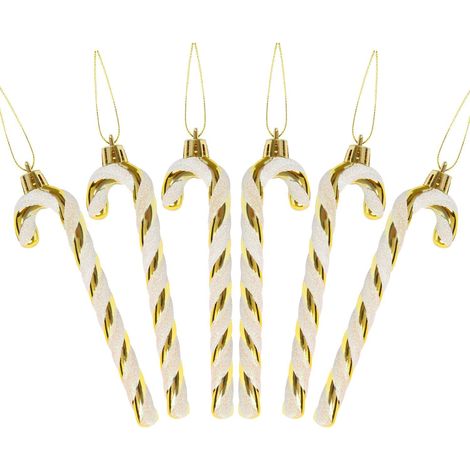 Goldene und weiße Zuckerstangen aus Kunststoff, festliche Dekoration für Weihnachtsbäume, 6-teiliges Zuckerstangen-Dekorationsset für Baum und Zuhause, Weihnachtszuckerstangen-Dekoration (Gold)