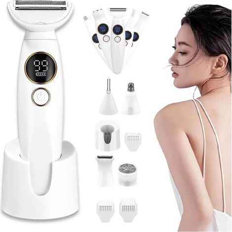Rasoir femme 5 en 1 2025 étanche IPX7, tondeuse maillot avec chargeur USB et affichage, pour bikini jambes aisselles nez (1/4)