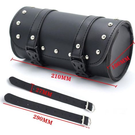 Mini sacoche de selle et sacoche de fourche pour moto longueur 8,26 pouces en cuir PU avec rangement pour outils adaptée aux motos vélos électriques et vélos couleur noire (1/5)