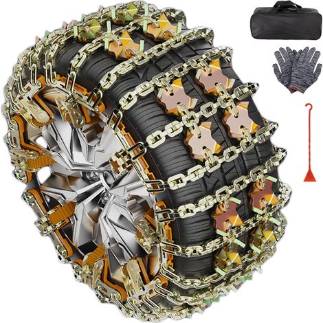 Lot de 8 chaînes à neige universelles pour pneus de 175 à 265 mm de large en acier avec gants, pelle à neige, montage rapide, pour ATV, voiture, SUV, camion