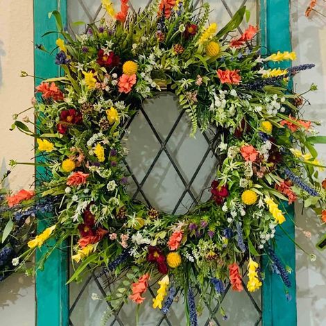 Guirlande Artificielle - Couronne De Fleurs Sauvages Colorées Avec Feuilles De Lierre Et De Fougère - Décoration Murale Porte D'Entrée Intérieur Extérieur - 40 cm (1/5)