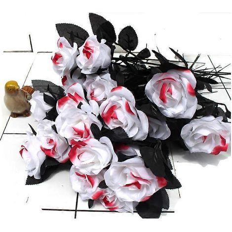 Bouquet de roses artificielles noires en soie, style gothique, pour salon (1 pièce).blanc, rouge (1/5)