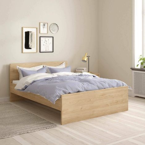 Dmora - Cama plaza y media Geraldine, Sommier para dormitorio, Estructura de cama, Estructura del sostenedor del colchón, 197x146 h80 cm, Roble claro (1/5)