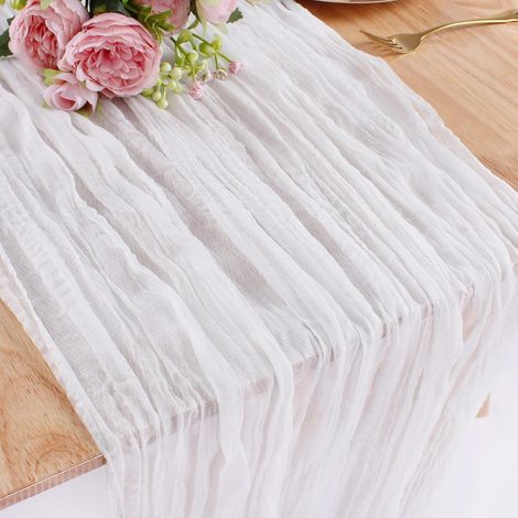13FT Chemin De Table Blanc en Cheesecloth 90x400cm Long Boho Gaze Chemins De Table Cheese Cloth pour Fête De Mariage Fête Nuptiale Douche De Bébé Anniversaire Dîner Table Décorations (1/5)