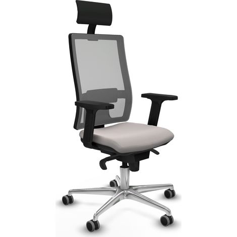 Horna sincro malla gris similpiel blanco brazos 2D base aluminio cabecero fijo ruedas 65mm engomadas (1/5)