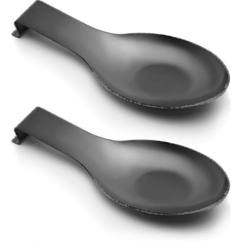 2 supports à cuillères noirs en acier inoxydable, grand support à spatules pour la protection antirouille des plaques de cuisson (1/5)