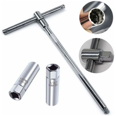 Jeu de 2 Douilles à Bougies(14mm+16mm) + 3/8" Bougie d'Allumage Clé à Molette Outil d'Installation (1/5)