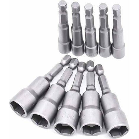 Adaptateur Douille Visseuse - - 10 Pièces - Acier au Chrome Vanadium - 6-19mm - Hexagonal (1/4)