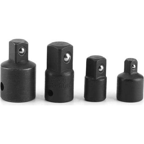 Kit de conversion adaptateur et réducteur pour clés à cliquet 1/4", 3/8", 1/2" - 4 pièces, compatible clés électriques, finition noire (1/5)