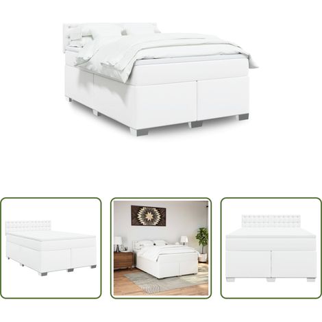 vidaXL Matelas à ressorts ensachés -  Sommier à lattes de lit avec matelas Blanc 140x190cm Similicuir (1/5)