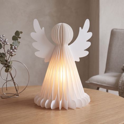 Ángel de Navidad con Luz LED Cálida en Papel Blanco (1/5)