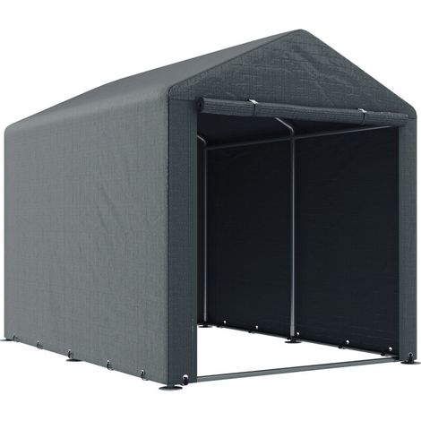 Abri de jardin, garage-tente, grande porte, structure métallique antirouille, 160 x 218 x 172 cm, gris foncé