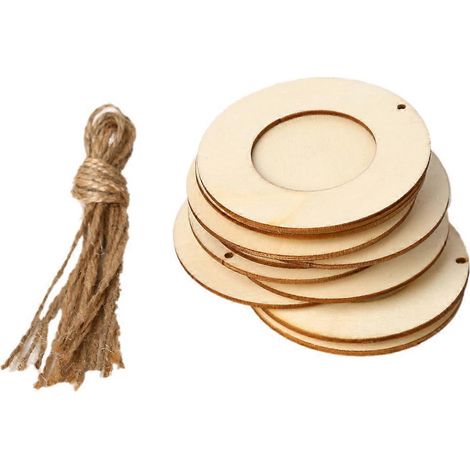 Lot de 10 mini cadres photo ronds en bois à suspendre, à faire soi-même avec des cordes, couleur kaki. (1/5)