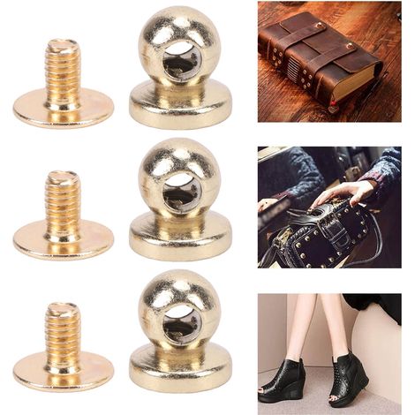 Lot de 100 rivets à tête ronde multifonctionnels, tête en alliage d'aluminium de 8 mm, vis en fer de 6 mm, rivets pour la maroquinerie (sacs, portefeuilles, etc.). (1/3)