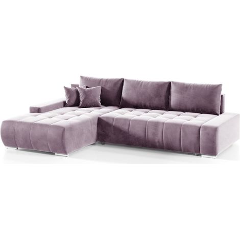 Ecksofa Sofa mit Schlaffunktion VOGAR Stoff Monolith Lila Ottomane Links (1/4)