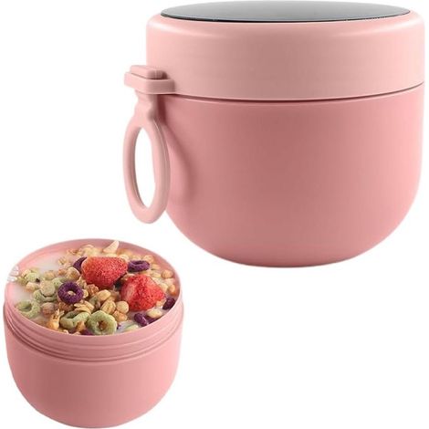- Vaso de muesli para llevar de 600 ml para niños con cuchara plegable - Rosa - Vaso de yogur para llevar - Vaso de muesli para llevar para niños - Fiambreras fiambreras para niños