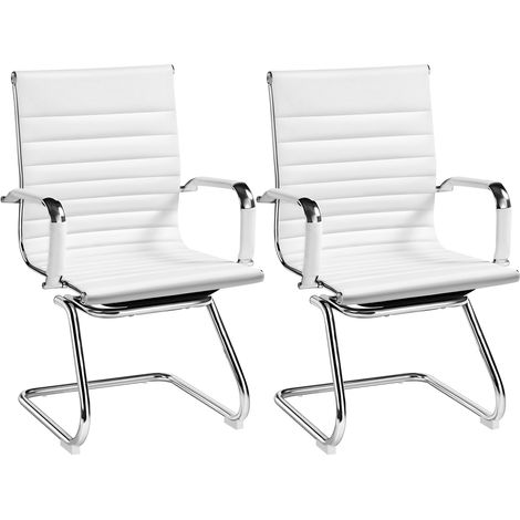 Yaheetech Set 2 Sedie Ufficio Bianche Senza Ruote per Ospiti Visitatori Riunioni Conferenza Ergonomiche in Pelle Sintetica con Schienale e Braccioli Design Cantilever (1/5)