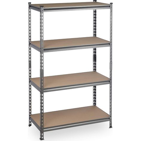 Etagère Charge Lourde, 4 étages, capacité 1440 kg, Cave à emboîter, HlP: 153 x 91 x 46 cm, Acier, MDF, Gris (1/5)