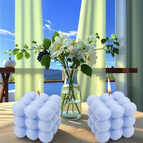2x Bougie à bulles fait main cire de soja bougie parfumée bleue